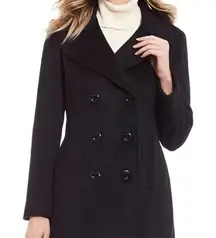 $260 NWT Anne Klein Pea Coat Women's Size Small Black Wool Double Breasted Cozy