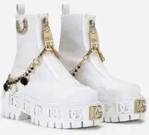 Dolce & Gabbana  Calfskin Patent Leather Ankle Boots With Bejeweled Chain