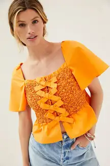 Anthropologie Mare Mare Top Smocked Bow-Tie Tank Coral Orange Sz S NWT New
