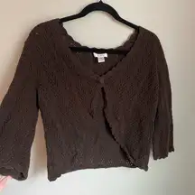 Vintage Crochet Knit Cropped Dark Brown Cardigan XL Fairy Y2K Cottage Whimsygoth