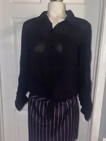 Papaya Black Tie Front Long Sleeve button up shirt with lace detail on back S