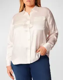 Equipment Signature Satin Long Sleeve Button Down Shirt Career Chic Medium