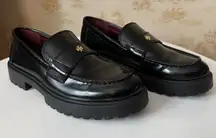 Tory Burch black patent leather Classic Lug loafers chunky heel preppy 7.5 US