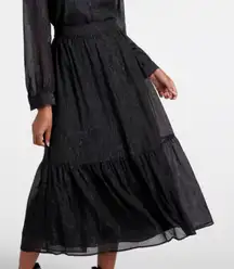 Modcloth Shimmering Rainfall Metallic Midi Skirt Tier Aline Black AU 12 US 8 NWT