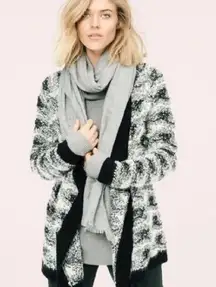 Lou & Grey Women’s Snowbound Open Front Mohair Cardigan Size M Black White