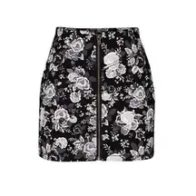 💋DIVIDED Short Mini Skirt Black Denim Floral Womens, Size 4