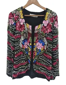 San Angelo Nights Vintage Beaded Sequin Silk‎ Jacket Embellished Party Silk Top