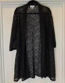 Women’s Plus Size 2X Black Lace Sheer Cardigan Floral Romantic Layering Cover Up