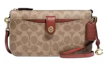 Coach Signature Coated Canvas Noa Popup Messenger Crossbody Bag Purse Removable Card Pouch Brown C5369 Measurement in pics