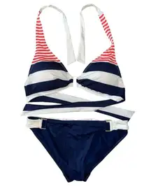 Lauren Ralph Lauren Women’s Size 38D 12 Red White Blue Halter Full Brief Bikini