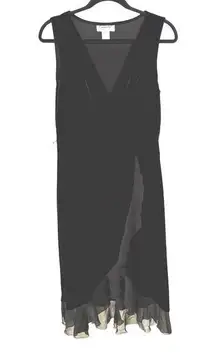 Vintage Black Velvet Whimsigoth Ruffle Witchy Formal Midi Dress Faux Wrap 10P