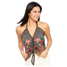 Natural Life Floral Bandana Scarf Style Halter Blouse Size Medium