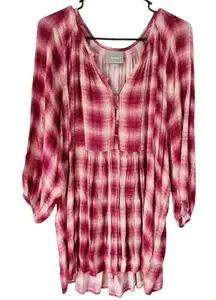 Anthropologie Maeve Cavalon Purple Plaid Peplum Tunic Blouse Size Large