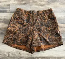 Crazy Train Faux Leather Burnout Shorts – Size S - Orange Black Western Festival