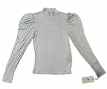 7 Seven For All Mankind Blue Smocked Mock Neck Puff Shoulder Top Size XS NWT