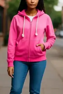 American Eagle Womens Hoodie This Feels Seriously Lived In Zip Up Pink Small NWT