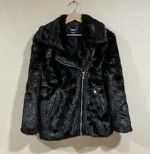 Kendall + Kylie  black brown Oversized Vegan Faux fur moto jacket