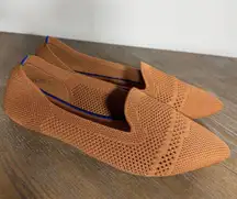 Womens Flat Shoes Cognac Knit Pointed Toe Slip On Loafers Size 7.5