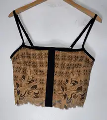 Aerie Top Women Large Casual Tee Brown Lace Corset Hooks Cropped‎ Sexy Summer