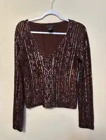 Donna Karan Collection Sequin Cashmere‎ Silk V Neck Sweater Size Medium