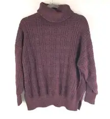 Lucky Brand Womens Textured Stitch Turtleneck Sweater Oversized Burgundy S