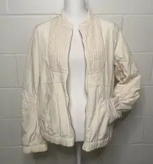 BCBG MAXAZRIA Beige Pleated Jacket Womens Size Medium Full Zip Pockets