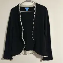 White + Warren 100% cashmere black white ruffle open cardigan spring