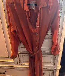 Favlux Women's Orange Button-Down Belted Midi Dress‎ Size L Casual