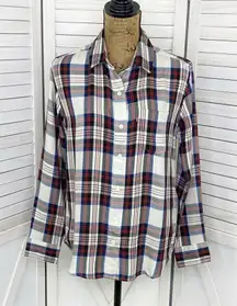 Levi’s Tartan Plaid Boyfriend Fit Button Front Shirt White Red XS