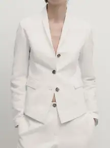 NWT Massimo Dutti Women's Cotton And Linen Blend Co-Ord Blazer White Size 6‎