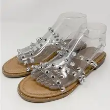 NEW Comfort EST. 1946 Women's Slip On Clear Studded Sandals Silver Tan Size 8