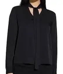 Theory Black Silk Tie Neck Blouse Modern Long‎ Sleeve Top Women's Medium Office