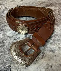 Vintage Fossil Concho Studded Brown Leather Belt  Size S