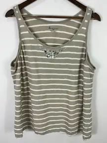 Lane Bryant Tank Top Plus 18 Beige White Stripe Sleeveless Casual Knit