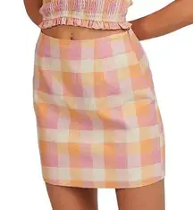 Charlie Holiday Andrea Pastel Check Plaid Linen Blend Mini Skirt Size 6 New