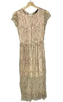 Zara Beige & Black Lace Short Sleeve Midi Dress S