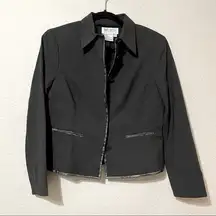 Worth Black Structured Wool Button Up Blazer Jacket With Leather Trim Accents 8