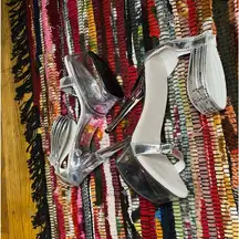 Amazon Clear Platform Stiletto Heels Silver Ankle Strap size 7.5