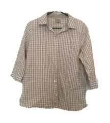 Allison Daley Women's Brown White Check Button Up Shirt 3/4 Sleeve Size 10