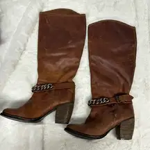 BCBGeneration BCBG Brown Leather Knee High Heel Boots Womens Size 6.5 Boho west