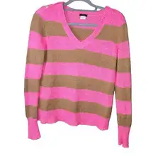 J.Crew  Wool Mohair BlendV Neck Stripe Color block Sweater Brown Pink Size small