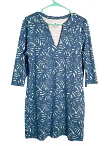 Southern Tide Women's‎ Dress Blue Palm Print 3/4 Sleeve V-Neck Knit Medium