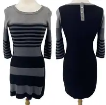 Cynthia Rowley Merino Wool Sweater Dress Color Block Stripes Mini Black Womens M