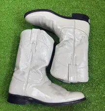 Vintage Justin Women's 7A Leather White Pearl Roper Western Boots Mid Calf