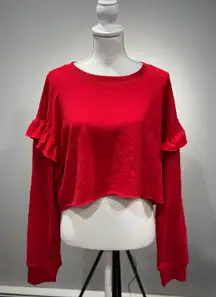 CLEARANCE! Red Boutique Ruffle Shoulder Crop Sweatshirt Size M NWT