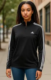 Adidas Womens Pullover Sz S Black White 3 Stripes Quarter‎ Zip Lightweight