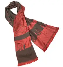 Pink & Gray Turkish Pashmina Hijab Istanbul Skyline Birds Lightweight 72x24 Wrap