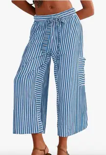 NEW Blue Striped Wide Leg Pants Loose Fit Palazzo Pants L