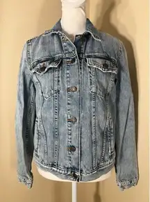 Gap Light Wash Distressed Button Front Icon Denim Jacket Women's Small