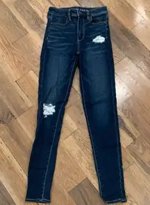 American Eagle Super Hi Rise Jeggings Dark Blue Jeans Size 0